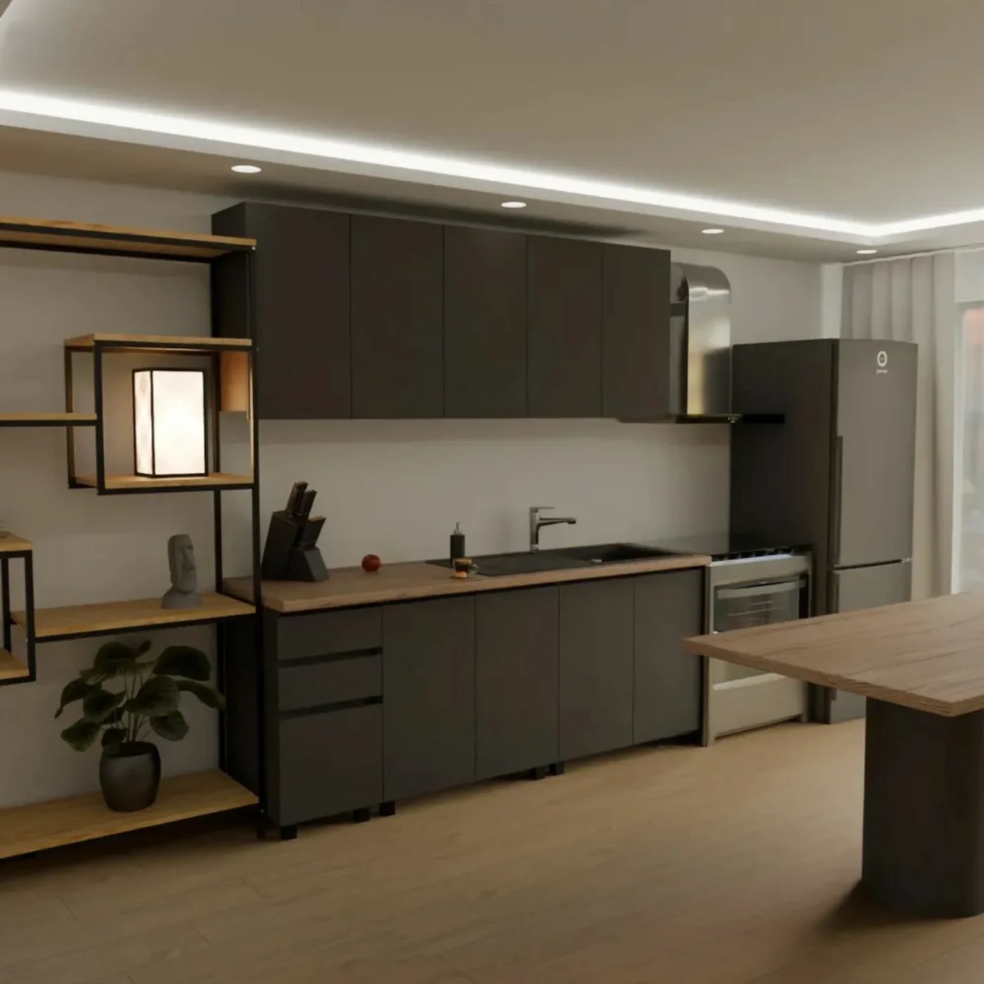 Кухонный гарнитур (кухня)Честер 2.0 Графит/Графит , столешница Дуб кера 38 мм 2000х2178х600 мебельный РАЙ